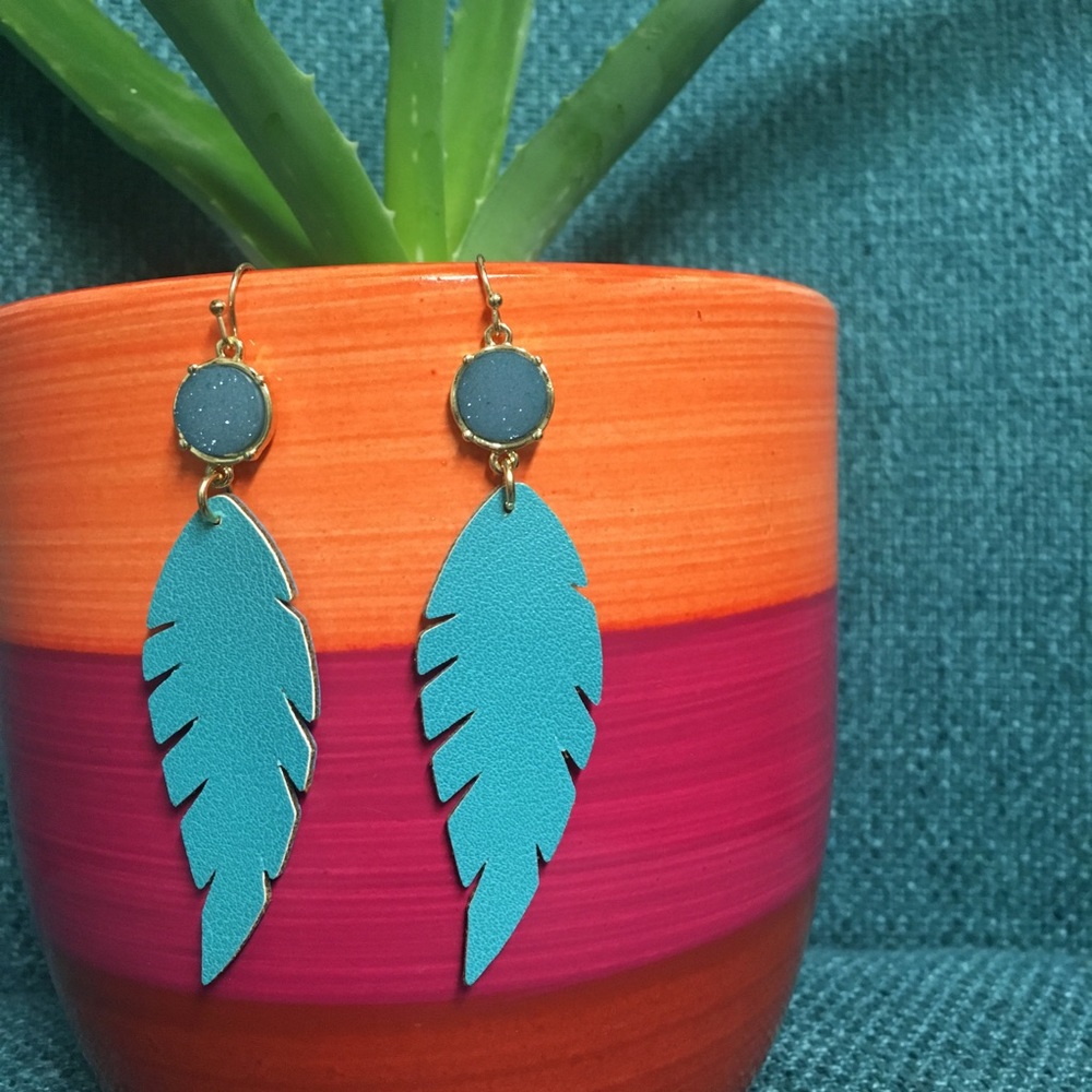Panacea Turquoise & Gold Leaf Earrings - Picture 2 of 5
